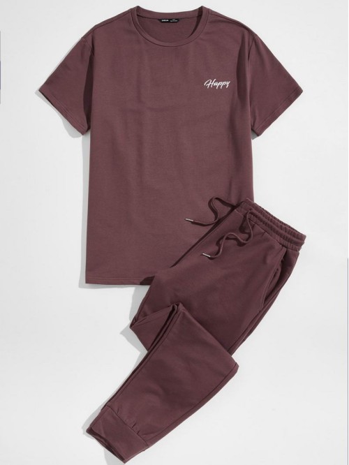 Men Letter Graphic Tee & Drawstring Waist Joggers Set