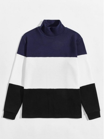 Men Color Block Stand Collar Pullover