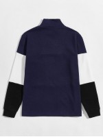 Men Color Block Stand Collar Pullover