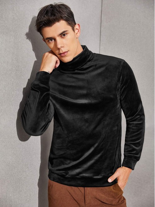 Men Stand Collar Velvet Pullover