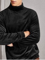 Men Stand Collar Velvet Pullover