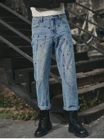 Men Splatter Print Straight Leg Jeans