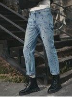 Men Splatter Print Straight Leg Jeans