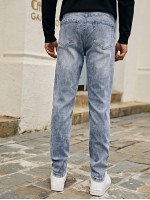 Men Snow Wash Ripped Tapered Jeans