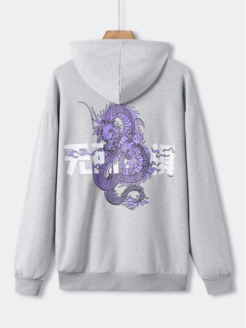 Men Chinese Dragon & Letter Graphic Hoodie