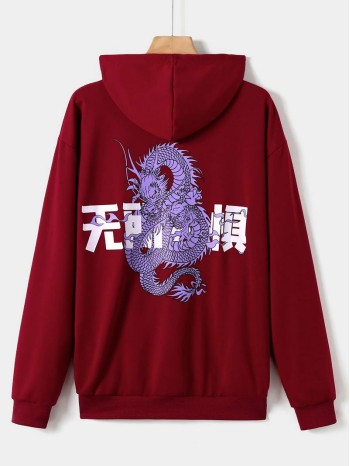 Men Chinese Dragon & Letter Graphic Hoodie