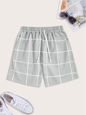 Men Plaid Drawstring Shorts