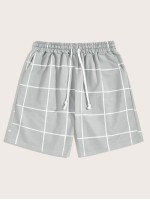 Men Plaid Drawstring Shorts