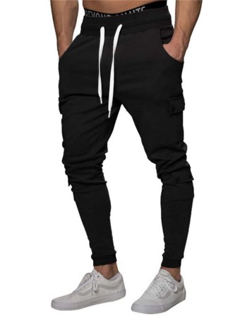 Men Side Flap Pocket Drawstring Waist Sweatpants