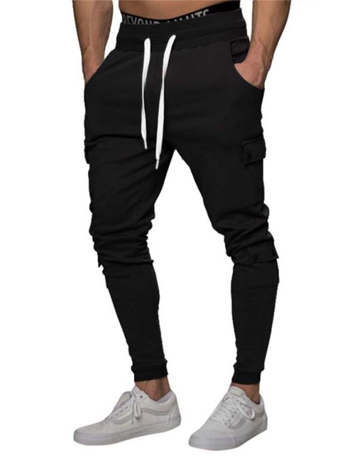 Men Side Flap Pocket Drawstring Waist Sweatpants