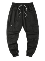 Men Side Flap Pocket Drawstring Waist Sweatpants