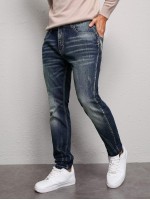 Men Slant Pocket Washed Straight Leg Jeans