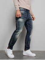 Men Slant Pocket Washed Straight Leg Jeans