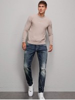 Men Slant Pocket Washed Straight Leg Jeans