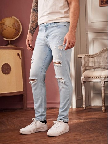 Men Ripped Washed Skinny Jeans