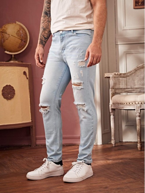 Men Ripped Washed Skinny Jeans