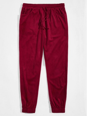 Men Drawstring Waist Corduroy Sweatpants