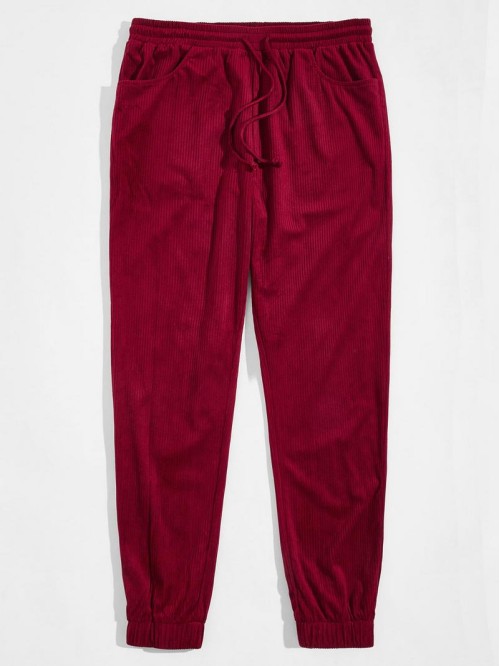 Men Drawstring Waist Corduroy Sweatpants