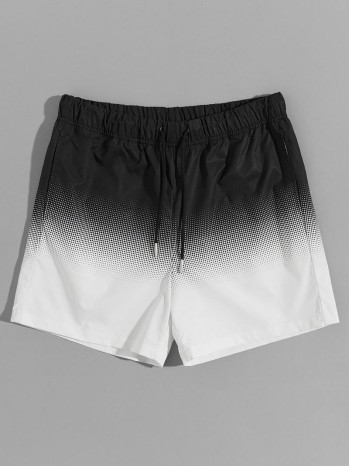 Men Drawstring Waist Patch Pocket Ombre Shorts