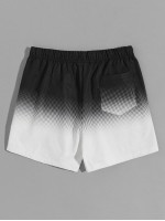 Men Drawstring Waist Patch Pocket Ombre Shorts