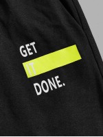 Men Slogan Graphic Neon Panel Tee and Track Shorts Set