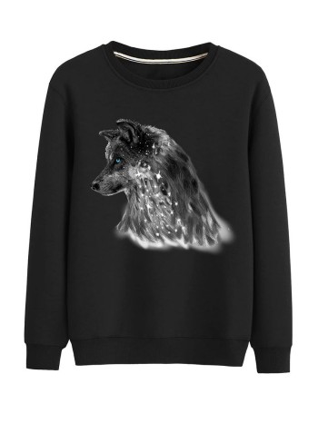 Men Wolf Print Round Neck Sweatshirt