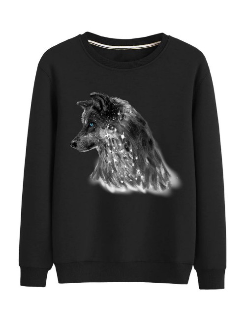 Men Wolf Print Round Neck Sweatshirt