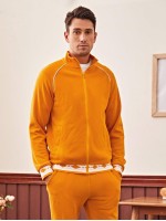 Men Contrast Tipping Geo Panel Zip Up Jacket and Joggers Set