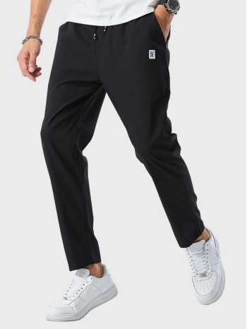 Men Patched Slant Pocket Drawstring Pants