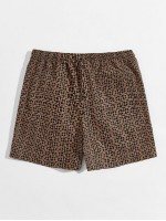 Men Geo Print Drawstring Waist Shorts