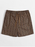 Men Geo Print Drawstring Waist Shorts