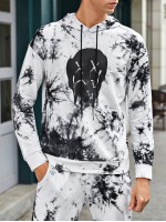 Men Tie Dye Cartoon Graphic Hoodie & Sweatpants Set