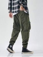 Men Flap Pocket Letter Patched Cargo Pants