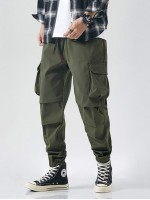 Men Flap Pocket Letter Patched Cargo Pants