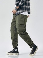 Men Flap Pocket Letter Patched Cargo Pants