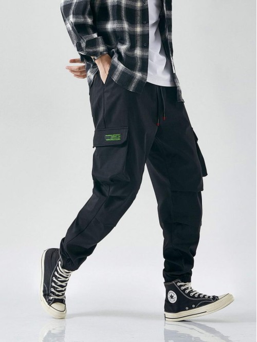 Men Flap Pocket Drawstring Pants