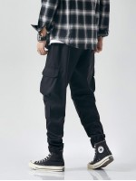 Men Flap Pocket Drawstring Pants