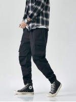 Men Flap Pocket Drawstring Pants