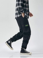 Men Flap Pocket Drawstring Pants