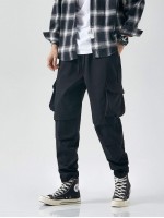 Men Flap Pocket Drawstring Pants