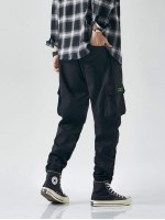 Men Flap Pocket Drawstring Pants