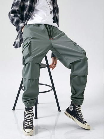 Men Flap Pocket Drawstring Pants