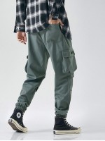 Men Flap Pocket Drawstring Pants