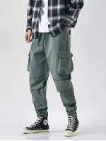 Men Flap Pocket Drawstring Pants