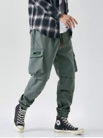 Men Flap Pocket Drawstring Pants