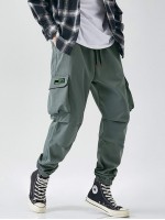 Men Flap Pocket Drawstring Pants