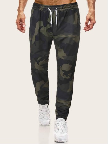 Men Camo Print Drawstring Waist Trousers