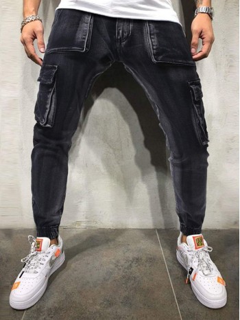 Men Flap Pocket Skinny Jeans