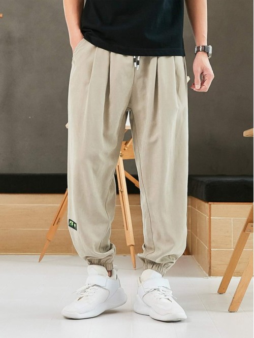 Men Patched Drawstring Waist Joggers