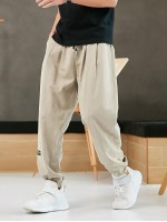 Men Patched Drawstring Waist Joggers